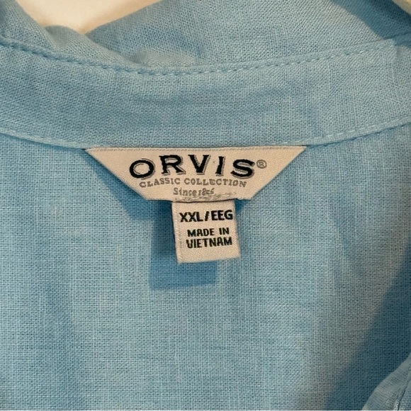 Orvis Outdoors Blue Linen Rayon Blend Cap Sleeve Collared Shirt Top SZ XXL - Picture 2 of 8